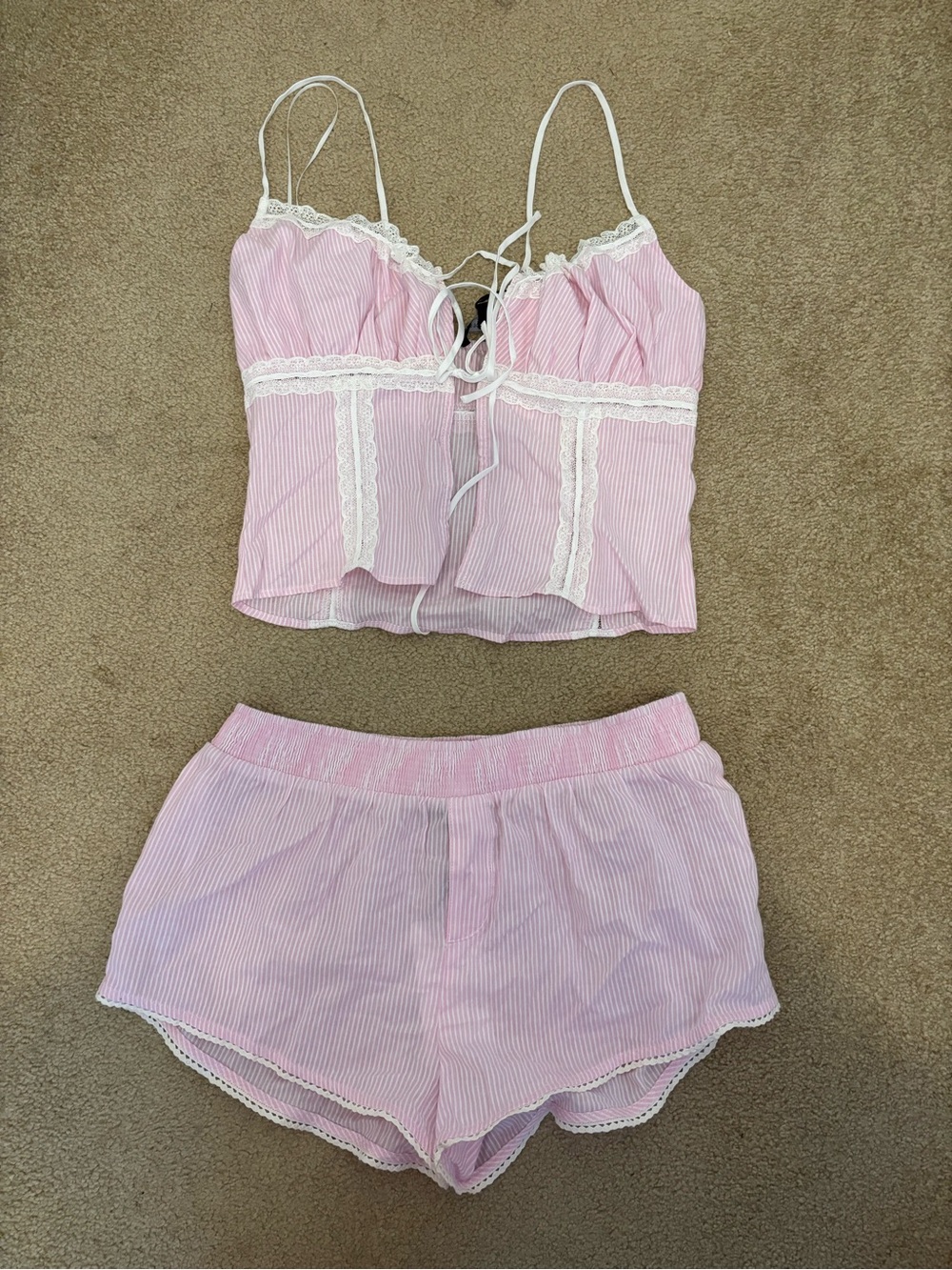 Cotton Candy Pink Striped Lace-Trim Cami & Shorts Sleep Set